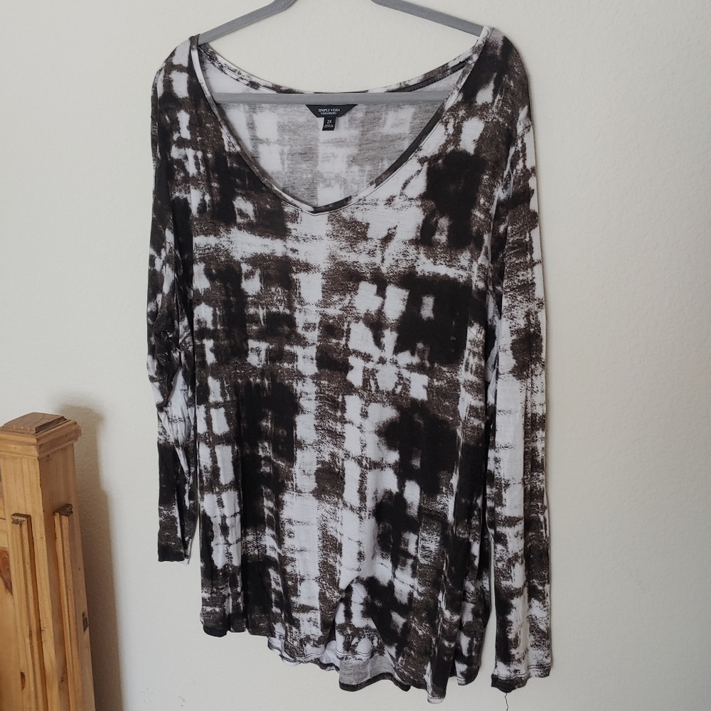 Simply Vera Vera Wang black/white long sleeve top, 2X